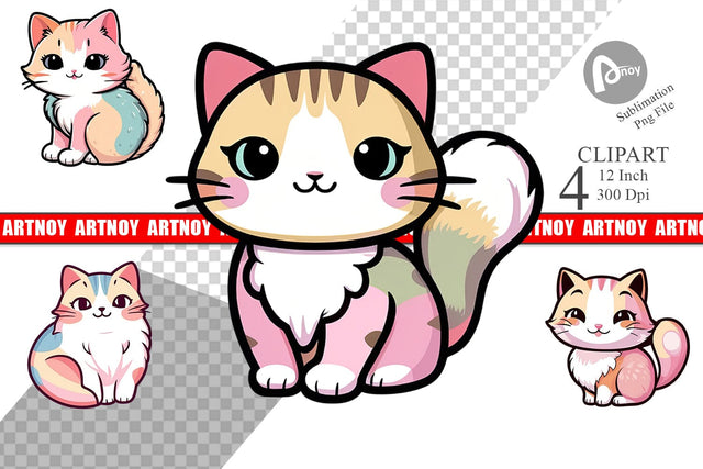 Cute Cat Pastel Clipart Sublimation artnoy 