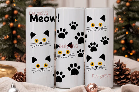 Cute Cat Paw Print 20oz Tumbler Wrap Sublimation DesignSVG 