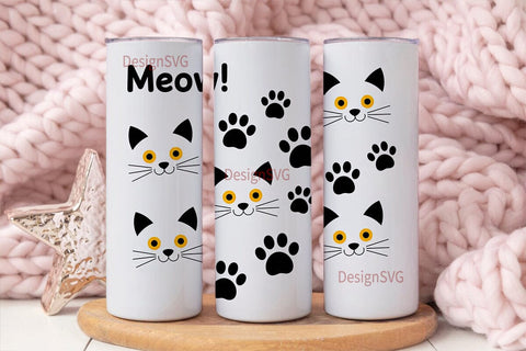 Cute Cat Paw Print 20oz Tumbler Wrap Sublimation DesignSVG 