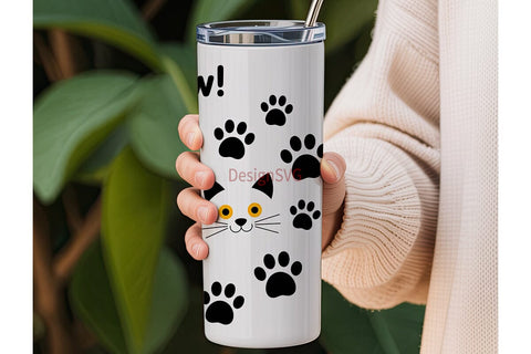 Cute Cat Paw Print 20oz Tumbler Wrap Sublimation DesignSVG 