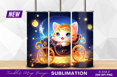 Cute cat pumpkin carriage night illustration Sublimation Regulrcrative 