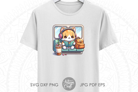 Cute cat reading book, cat reading art, Ice Coffee Cup Sublimation Artisan Craft SVG 