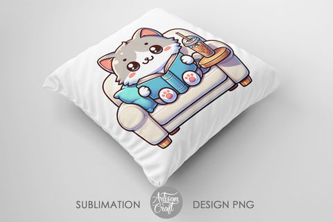 Cute cat reading book, cat reading art, Ice Coffee Cup Sublimation Artisan Craft SVG 