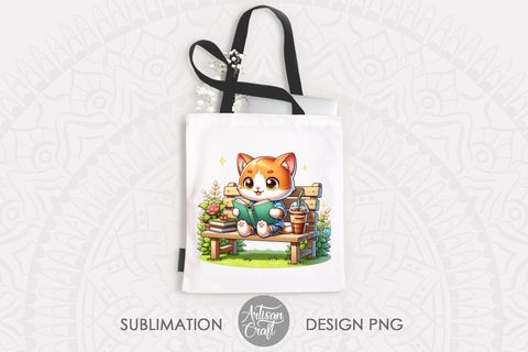 Cute cat reading book, cat reading art, Ice Coffee Cup Sublimation Artisan Craft SVG 