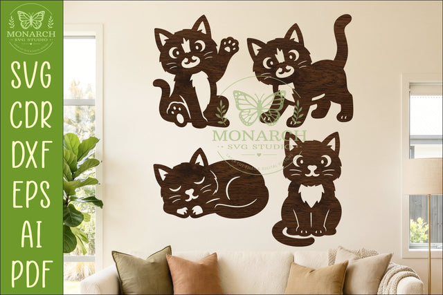 Cute Cat Silhouettes SVG for Laser Cutting, Signs 1 SVG APInspireddesigns 