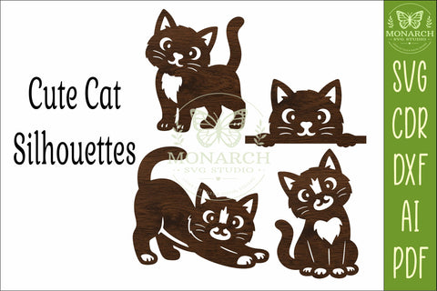 Cute Cat Silhouettes SVG for Laser Cutting, Signs 2 SVG APInspireddesigns 
