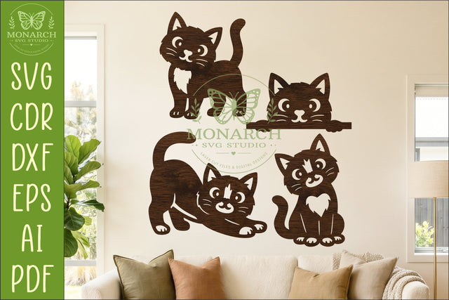 Cute Cat Silhouettes SVG for Laser Cutting, Signs 2 SVG APInspireddesigns 