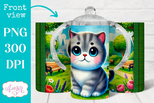 Cute cat sippy cup sublimation PNG | baby 12oz Kids tumbler Sublimation Amorclipart 