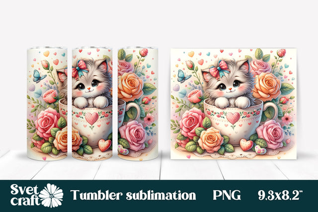 Cute cat sublimation tumbler design Sublimation Svetana Studio 