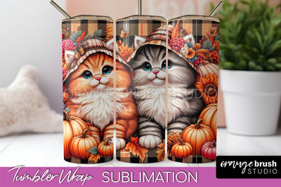 Cute Cat Tumbler Wrap - Fall Tumbler Sublimation Sublimation OrangeBrushStudio 