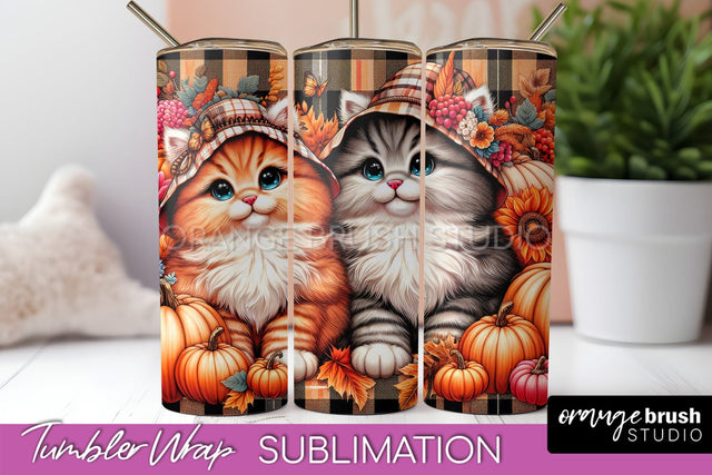 Cute Cat Tumbler Wrap - Fall Tumbler Sublimation Sublimation OrangeBrushStudio 