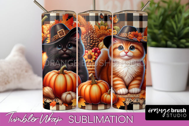 Cute Cat Tumbler Wrap - Fall Tumbler Sublimation Sublimation OrangeBrushStudio 