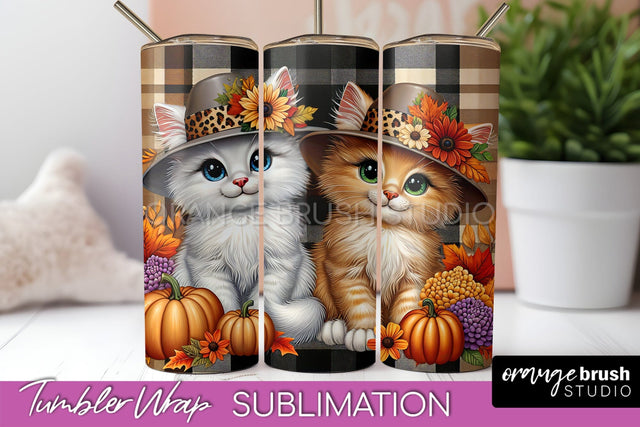 Cute Cat Tumbler Wrap - Fall Tumbler Sublimation Sublimation OrangeBrushStudio 