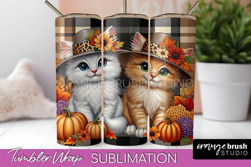 Cute Cat Tumbler Wrap - Fall Tumbler Sublimation Sublimation OrangeBrushStudio 