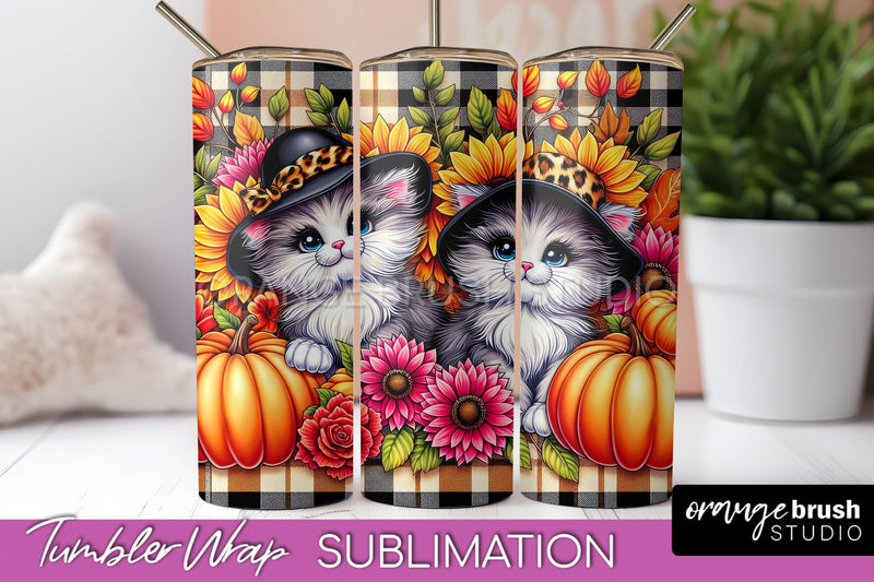 Cute Cat Tumbler Wrap - Fall Tumbler Sublimation Sublimation OrangeBrushStudio 