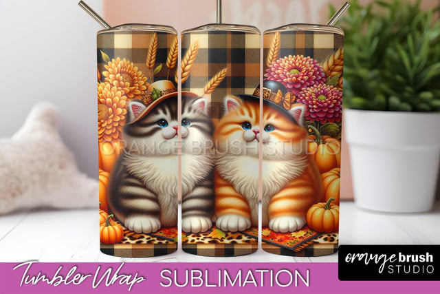 Cute Cat Tumbler Wrap - Fall Tumbler Sublimation Sublimation OrangeBrushStudio 
