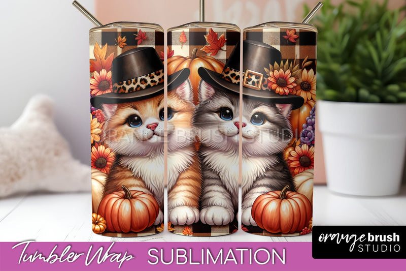 Cute Cat Tumbler Wrap - Fall Tumbler Sublimation Sublimation OrangeBrushStudio 