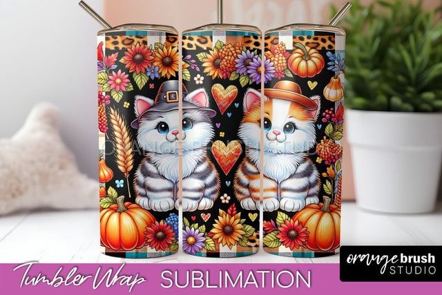 Cute Cat Tumbler Wrap - Fall Tumbler Sublimation Sublimation OrangeBrushStudio 