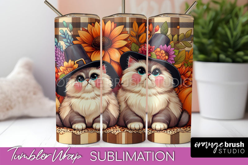 Cute Cat Tumbler Wrap - Fall Tumbler Sublimation Sublimation OrangeBrushStudio 