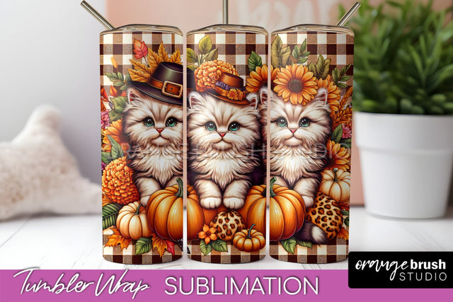 Cute Cat Tumbler Wrap - Fall Tumbler Sublimation Sublimation OrangeBrushStudio 