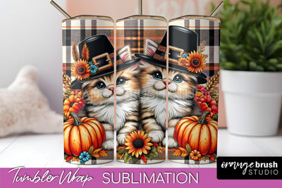 Cute Cat Tumbler Wrap - Fall Tumbler Sublimation Sublimation OrangeBrushStudio 