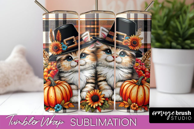 Cute Cat Tumbler Wrap - Fall Tumbler Sublimation Sublimation OrangeBrushStudio 