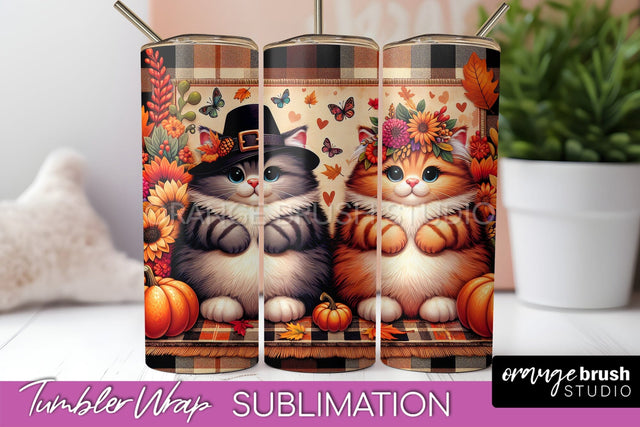 Cute Cat Tumbler Wrap - Fall Tumbler Sublimation Sublimation OrangeBrushStudio 