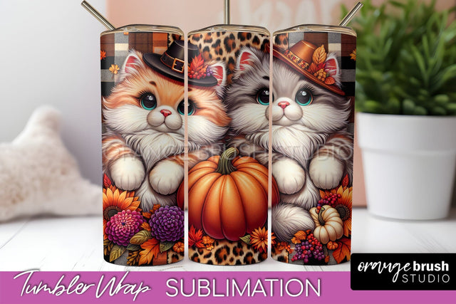 Cute Cat Tumbler Wrap - Fall Tumbler Sublimation Sublimation OrangeBrushStudio 