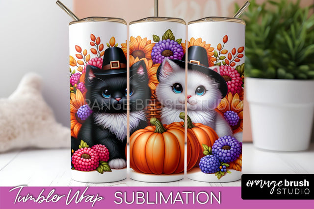 Cute Cat Tumbler Wrap - Fall Tumbler Sublimation Sublimation OrangeBrushStudio 
