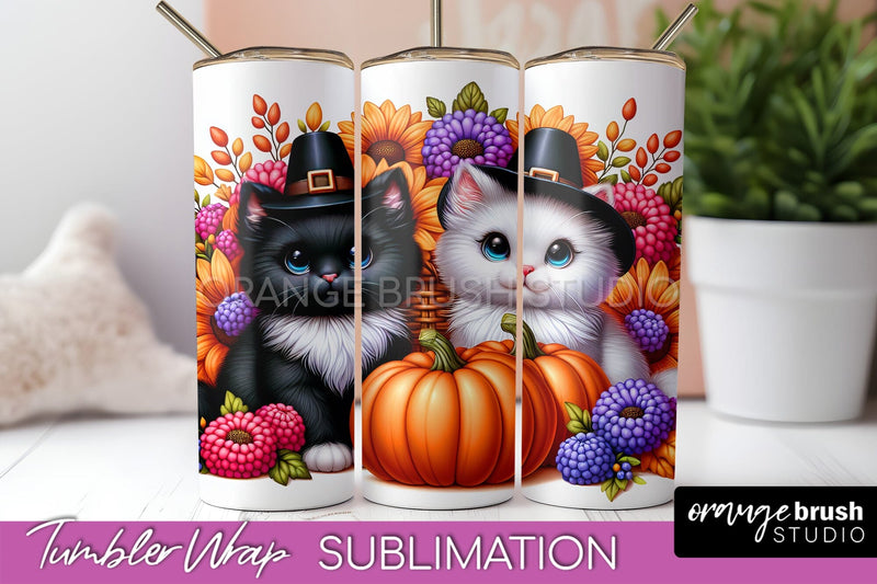 Cute Cat Tumbler Wrap - Fall Tumbler Sublimation Sublimation OrangeBrushStudio 