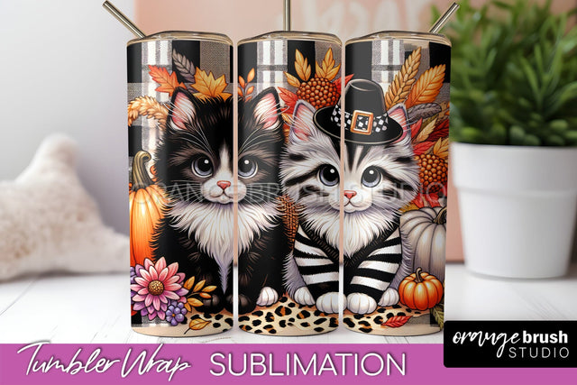 Cute Cat Tumbler Wrap - Fall Tumbler Sublimation Sublimation OrangeBrushStudio 