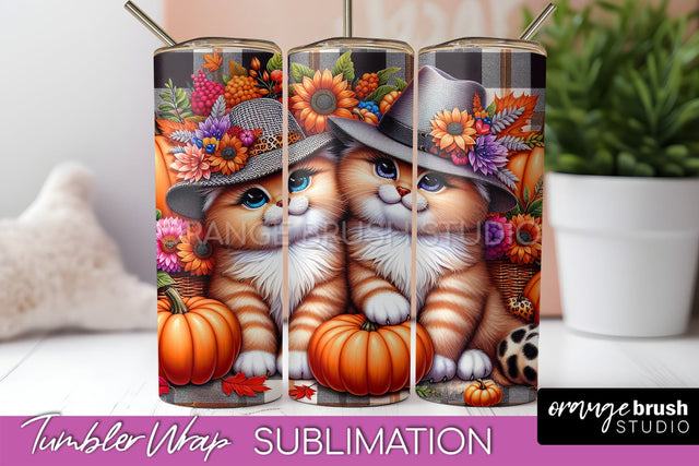 Cute Cat Tumbler Wrap - Fall Tumbler Sublimation Sublimation OrangeBrushStudio 