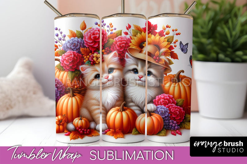 Cute Cat Tumbler Wrap - Fall Tumbler Sublimation Sublimation OrangeBrushStudio 
