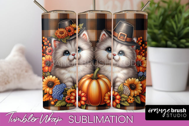 Cute Cat Tumbler Wrap - Fall Tumbler Sublimation Sublimation OrangeBrushStudio 