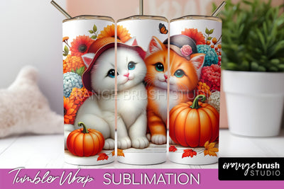 Cute Cat Tumbler Wrap - Fall Tumbler Sublimation Sublimation OrangeBrushStudio 
