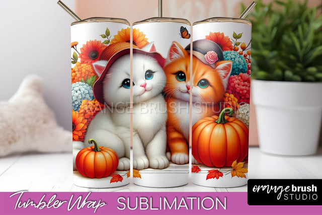 Cute Cat Tumbler Wrap - Fall Tumbler Sublimation Sublimation OrangeBrushStudio 