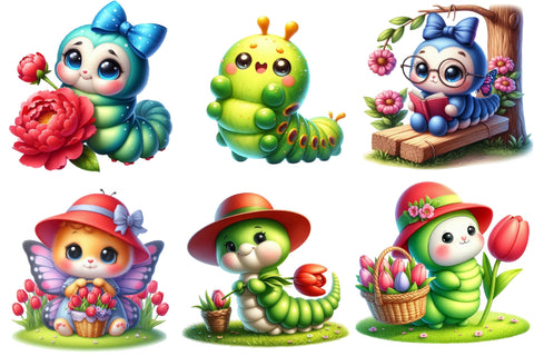 Cute Caterpillars Watercolor Clipart Sublimation designartist 