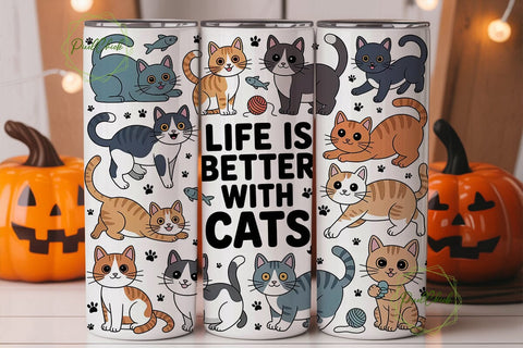 Cute Cats 20oz Tumbler Wrap Sublimation PixelChick 
