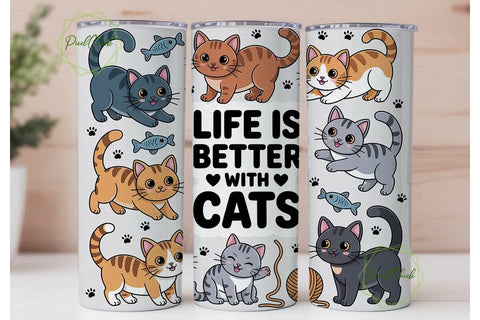 Cute Cats 20oz Tumbler Wrap Sublimation PixelChick 