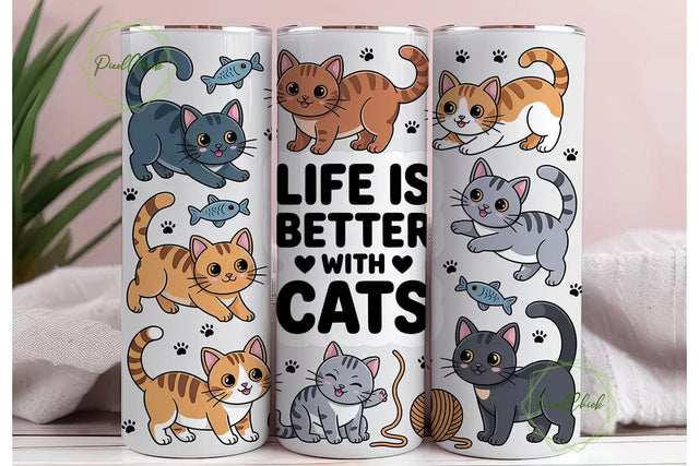 Cute Cats 20oz Tumbler Wrap Sublimation PixelChick 