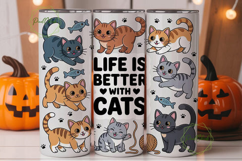 Cute Cats 20oz Tumbler Wrap Sublimation PixelChick 