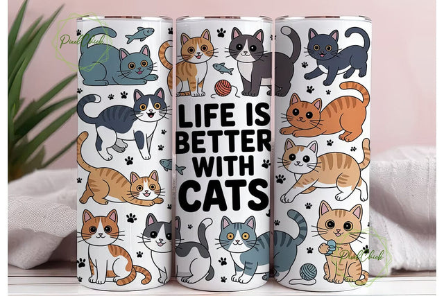 Cute Cats 20oz Tumbler Wrap Sublimation PixelChick 