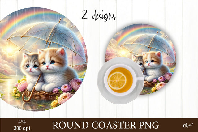 Cute Cats Coaster Sublimation PNG. Round Coaster PNG Sublimation Olga Terlyanskaya 
