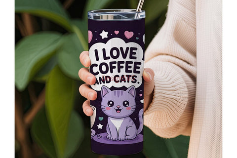 Cute Cats & Coffee 20oz Tumbler Wrap Sublimation DesignSVG 