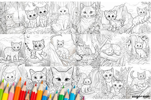 Cute Cats Coloring Book | Coloring pages for kids SVG SvgOcean 