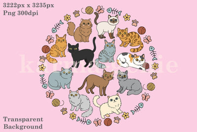 Cute Cats Colourful Kittens Png Illustration Sublimation Karma Genie Graphics 