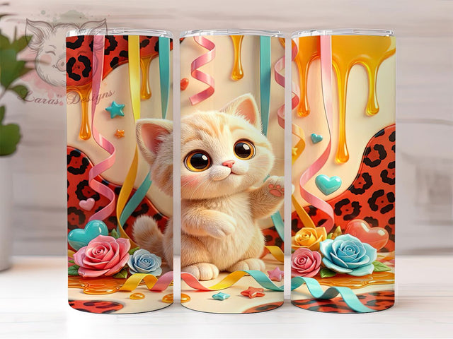 Cute Cats Gold Eyes 20oz Tumbler Wrap, Fluffy White Kitten, Expressive Blue Eyes, Whimsical Wrap, Seamless Pattern, 20oz Tumbler Wrap, Sublimation PNG Sublimation Lara' s Designs 