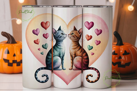Cute Cats in Love Tumbler Wrap Sublimation PixelChick 