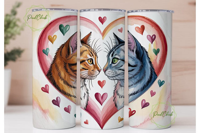 Cute Cats in Love Tumbler Wrap Sublimation PixelChick 
