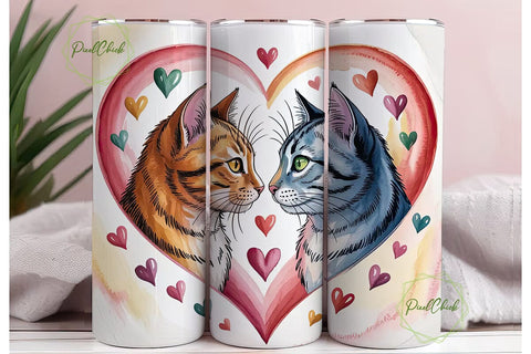 Cute Cats in Love Tumbler Wrap Sublimation PixelChick 
